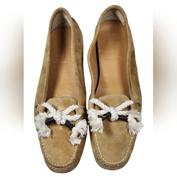 J Crew Loafers Flats Moccasin Suede Leather Bow Tassel Italian Tan Natural 10 - Picture 14 of 15